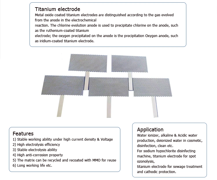 Platinum Coated Titanium Electrode Anode for Alkaline Electrolysis Water Ionizer Chamber